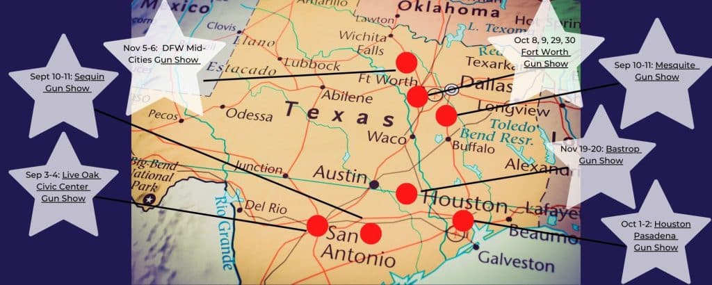 Map of Gun Shows in Texas 2022